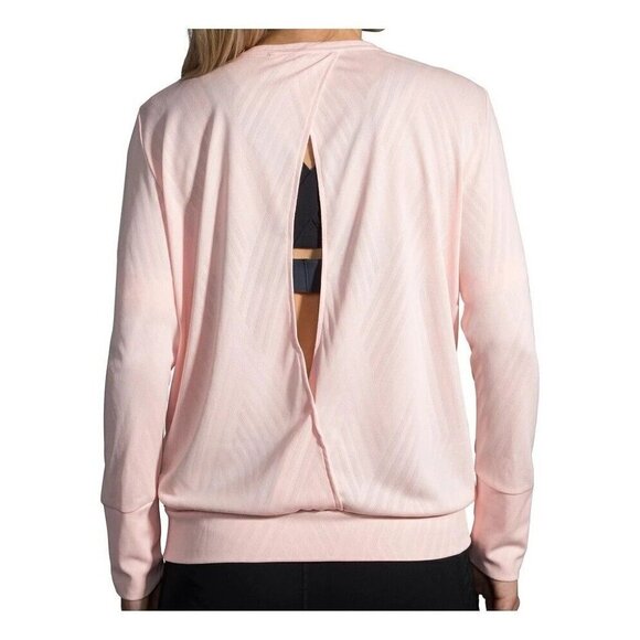 Brooks Array Pink Slit Back Long Sleeve Waffle Running Shirt NWT Women's XL - Picture 2 of 11